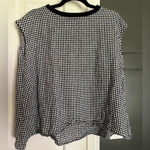 Fog Linen Work Gingham Cap Sleeve Blouse Checkered Flowy Lightweight Summer